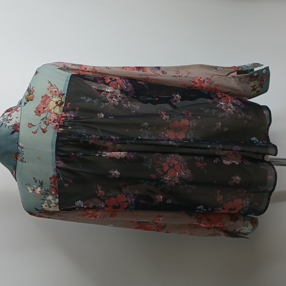 &. Layered Floral "Patchwork" Chiffon Button-Down… - image 4